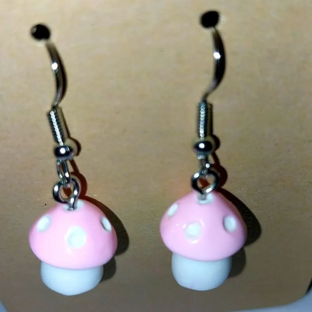 Hand crafted mushroom dingle earrings